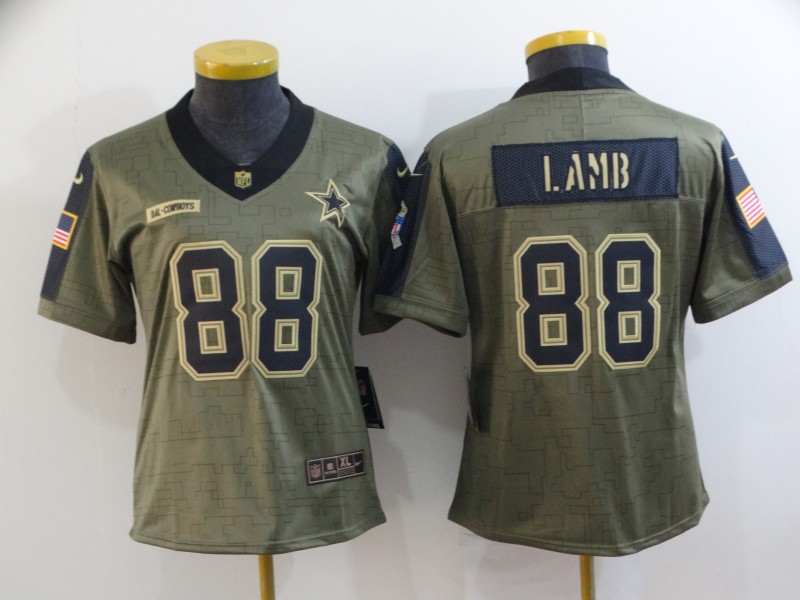 2021 Women Dallas Cowboys #88 Lamb Nike Olive Salute To Service Limited NFL jersey